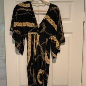 Black & Gold Fitted Dress with Dolman Sleeves - Only worn once!